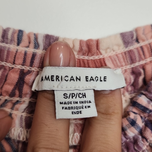 American Eagle Outfitters Pink and White Smocked Tie Front Crop‎ Tank Top women - Picture 4 of 6